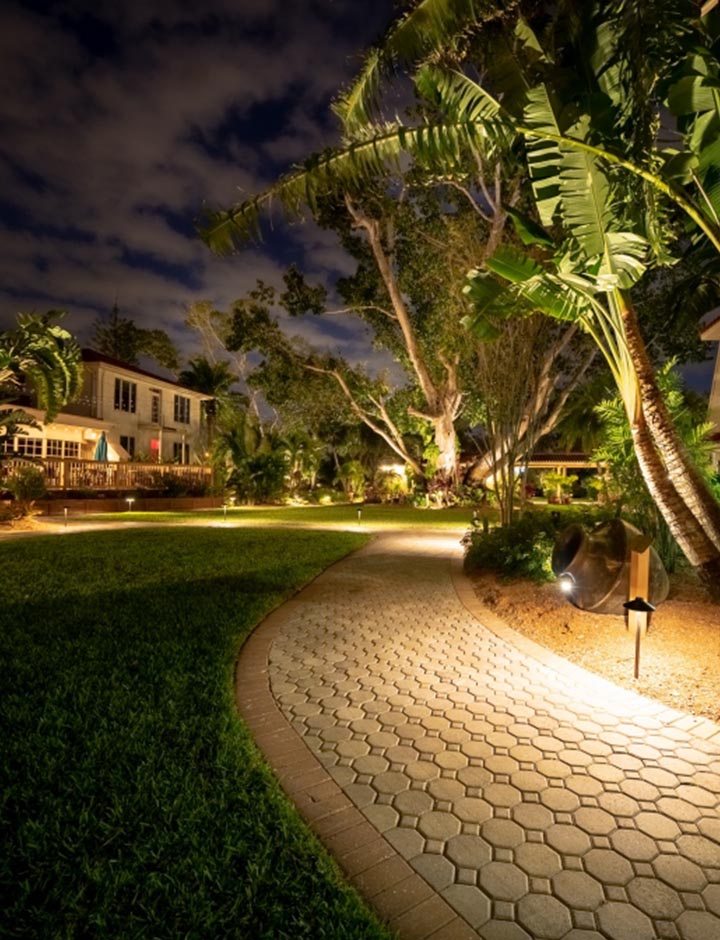 Professional landscape lighting installation to illuminate outdoor areas in Miami