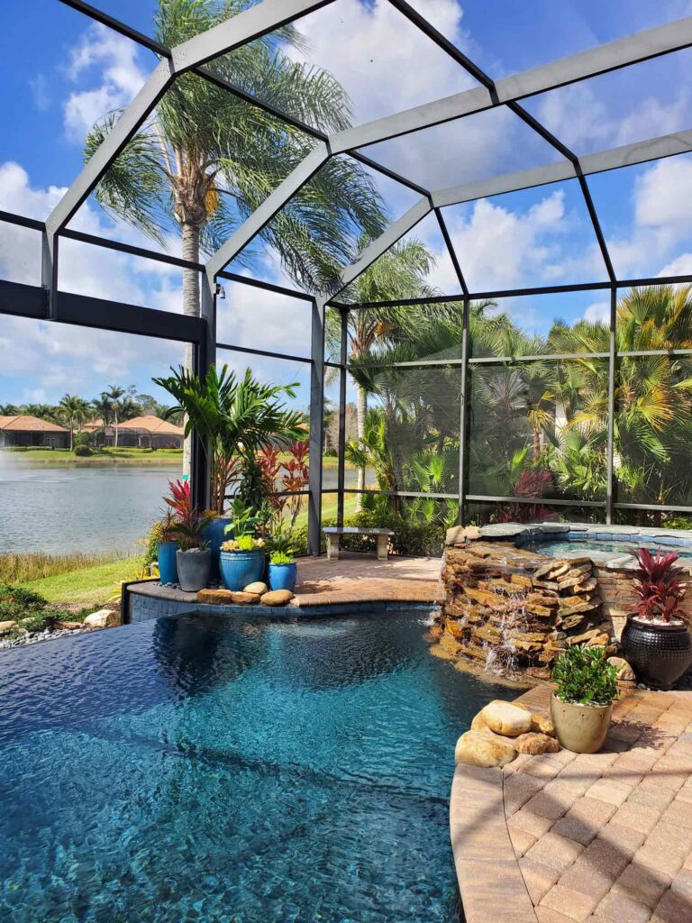 Complete outdoor landscape transformation including turf, plants, and hardscaping in Miami